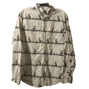 Woolrich Men's L Long Sleeve Button Up Cotton Moose Shirt Cowboy Rustic
